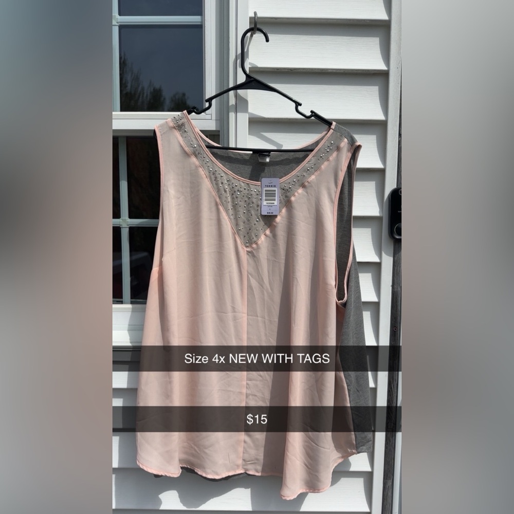 Torrid Pink and Gray Studded Sleeveless Top